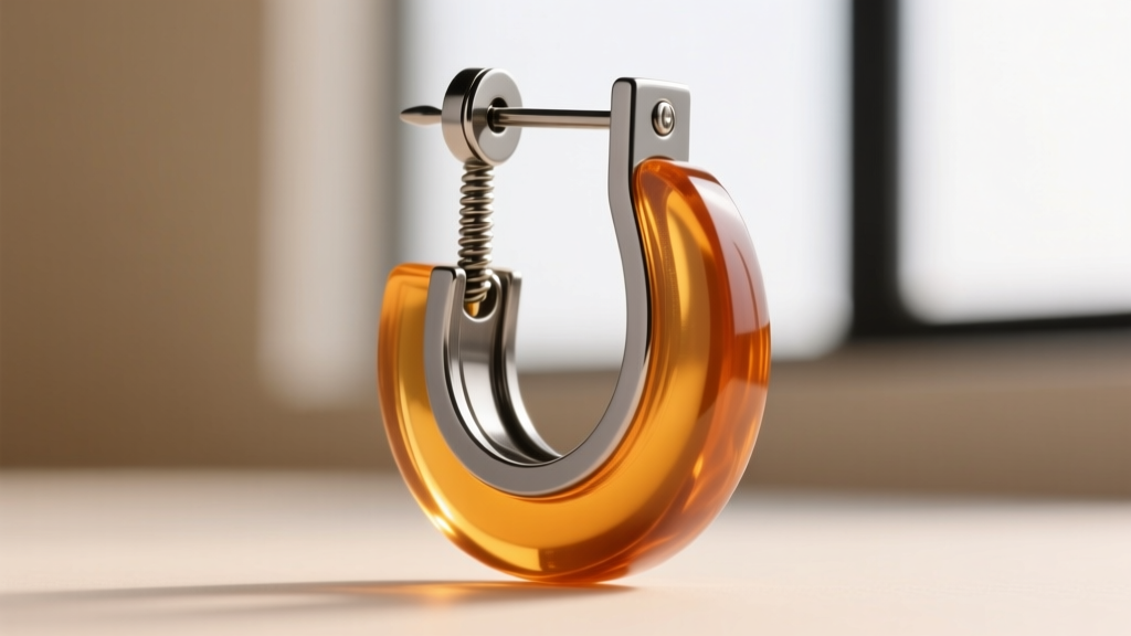 Macro shot of a 12-gauge niobium ear wire on a large resin statement earring, highlighting a secure leverback clasp mechanism.