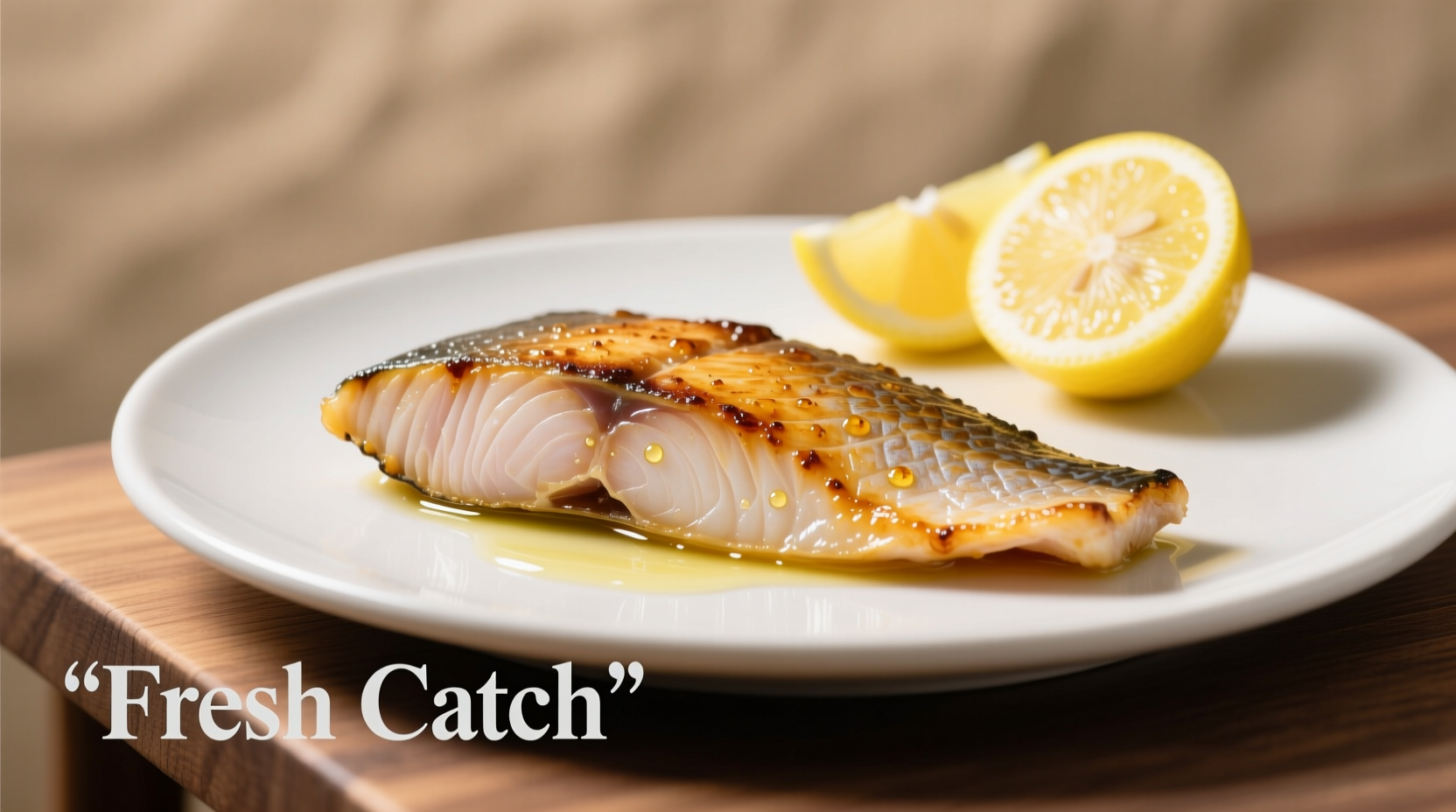 Perfectly cooked mahi-mahi fillet with lemon garnish