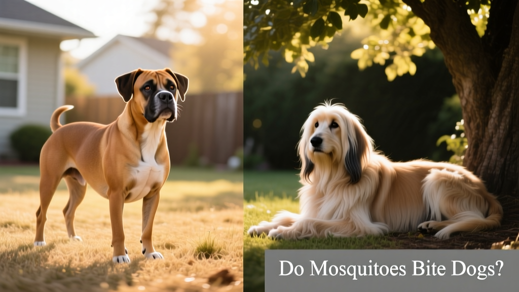 Side-by-side comparison: short-coated dog in sunny yard vs. long-coated dog under shade, highlighting differential vulnerability