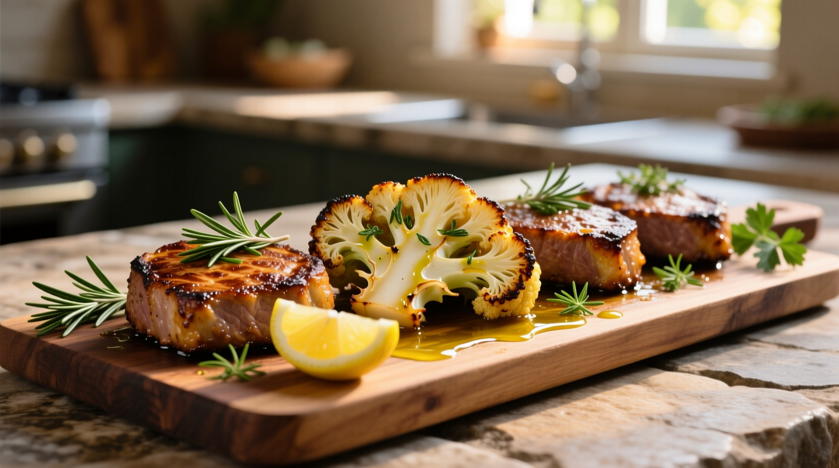 Perfectly roasted cauliflower steaks with herbs and lemon