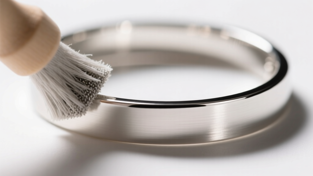 Macro shot of a micro-abrasive cloth gently buffing a matte-finish sterling silver cuff bracelet under warm directional lighting.