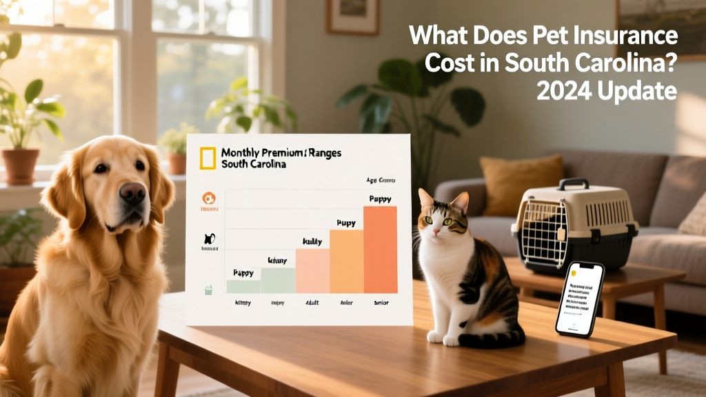 Side-by-side comparison chart showing monthly premium ranges for dogs and cats by age group in South Carolina