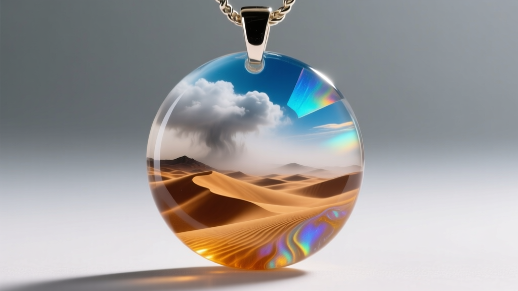 Clouded epoxy resin desert pendant half-restored to crystal clarity using a three-stage plastic polishing compound system.