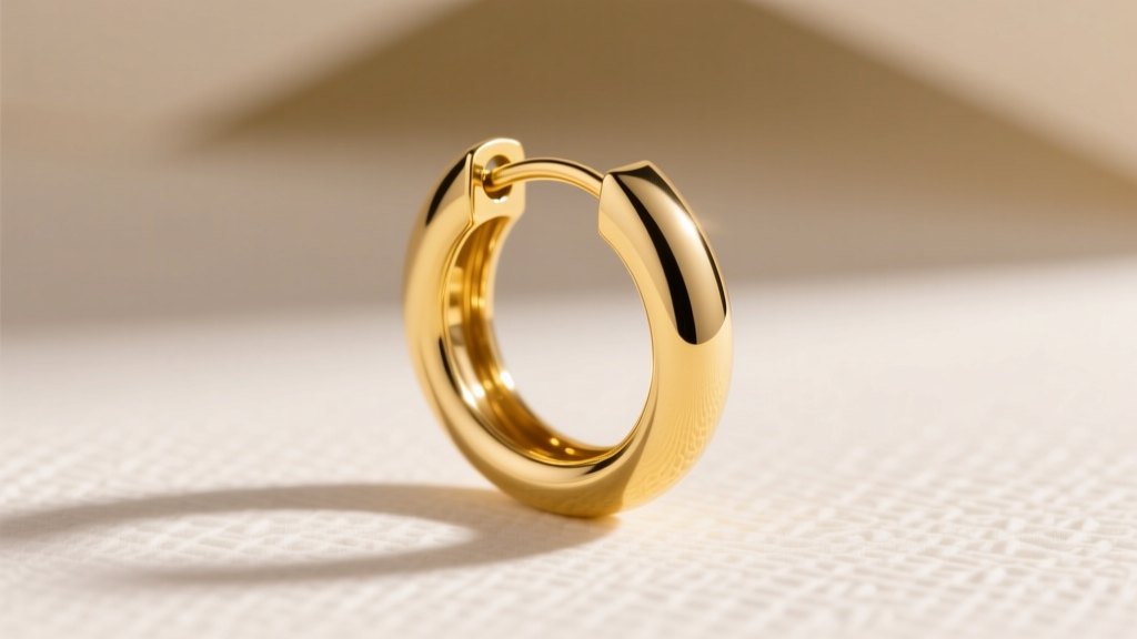 Side profile of a 3mm tubular gold hoop earring hinge, demonstrating the seamless construction of a solid cast jewelry piece.