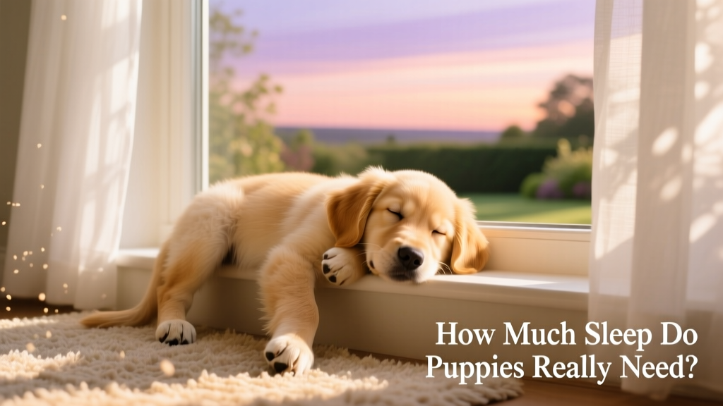 A happy puppy waking up refreshed next to a sunrise-lit window