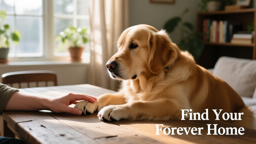 A calm, well-cared-for dog resting beside a person’s hand—symbolizing trust and companionship