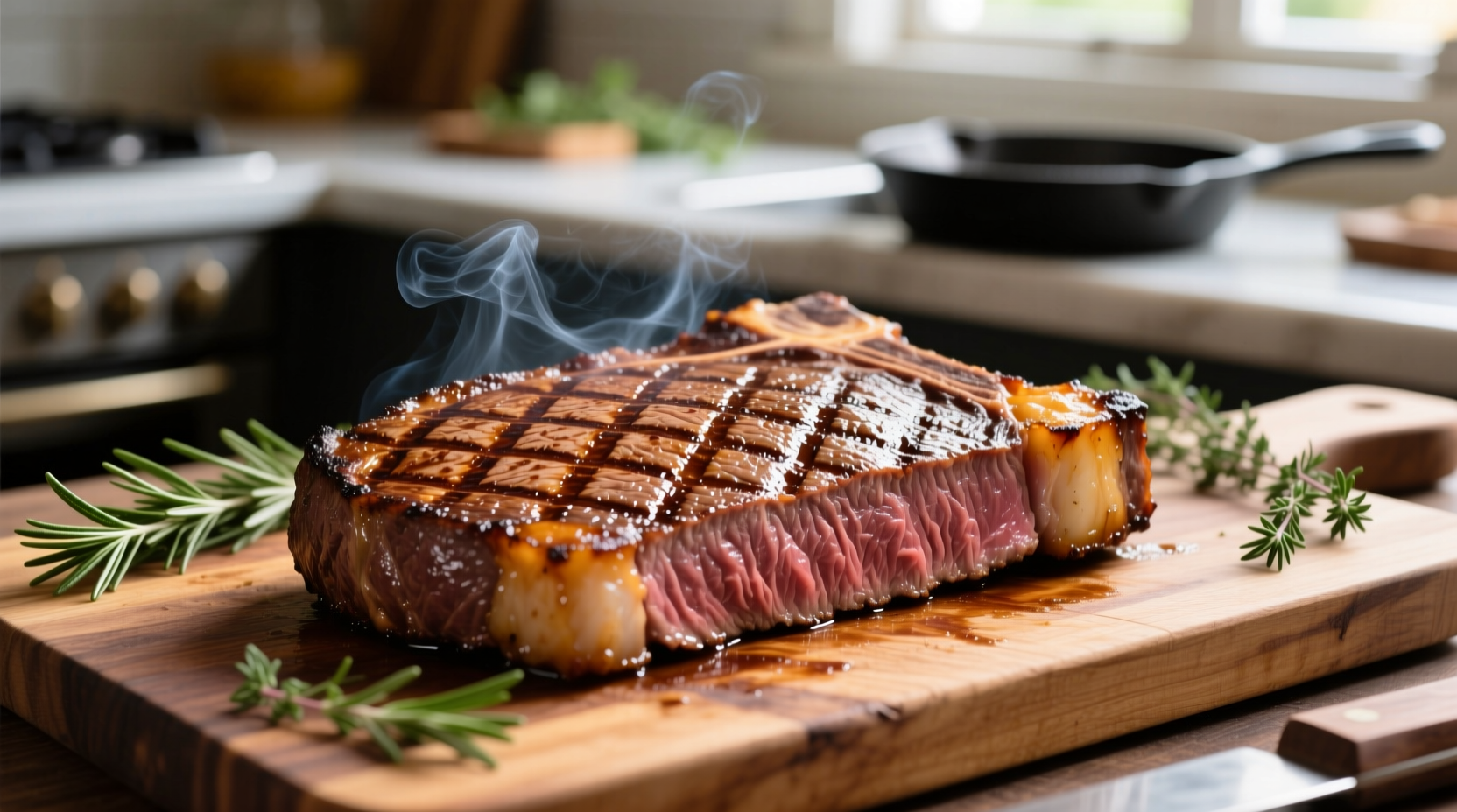 Perfectly grilled flank steak with crosshatch sear marks