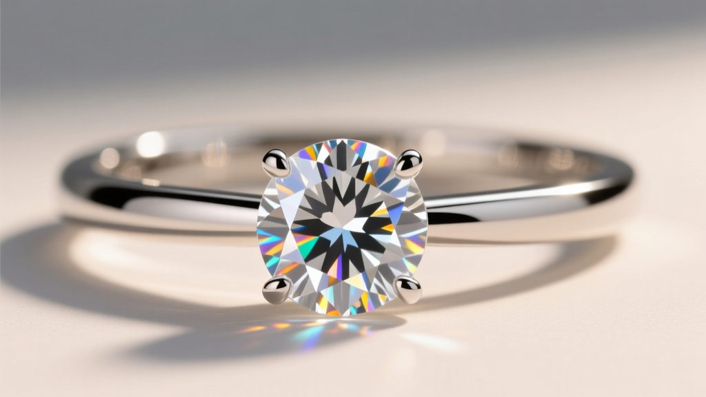 Macro shot of a VVS1 round diamond in a four-prong platinum tennis chain, highlighting bright facet reflections and icy sparkle.