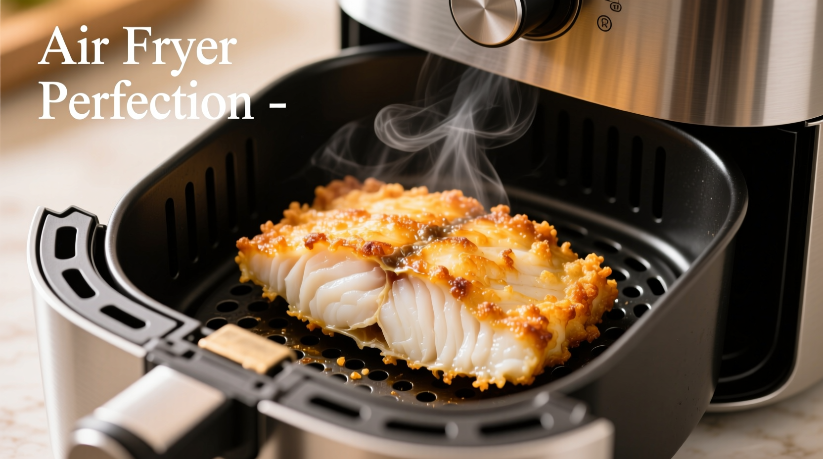 Perfectly cooked cod fillet in air fryer basket