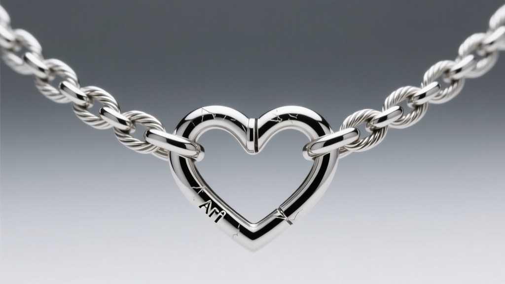 Close-up of a 0.9mm cable chain link from an Ari heart necklace, revealing the seamless laser weld joint under a jeweler