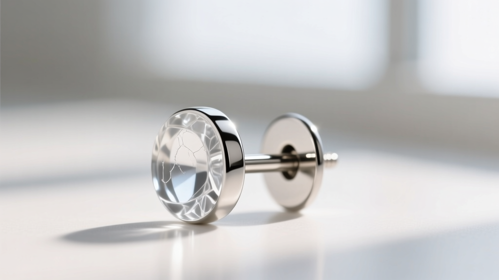 Macro shot of a 20-gauge steel earring post coated in clear polish to prevent nickel contact dermatitis on sensitive earlobes