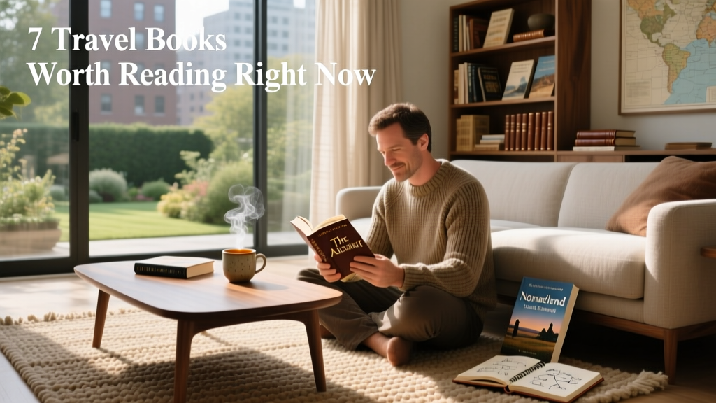 Traveler reading books at home this month