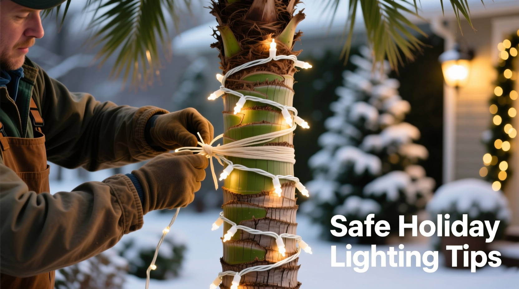 how to safely wrap a palm tree in christmas lights without harming the trunk