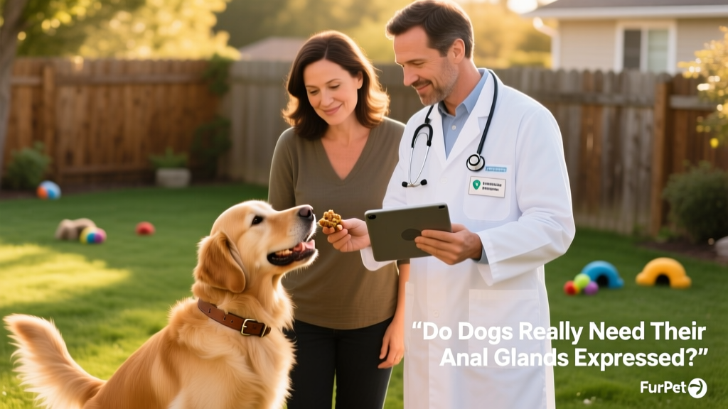 Dog owner offering a high-fiber treat to their dog while consulting a FurPetVo-certified veterinarian