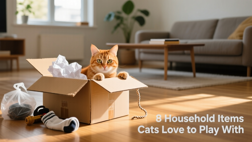 A curious cat peeking out of a plain cardboard box placed on a living room floor
