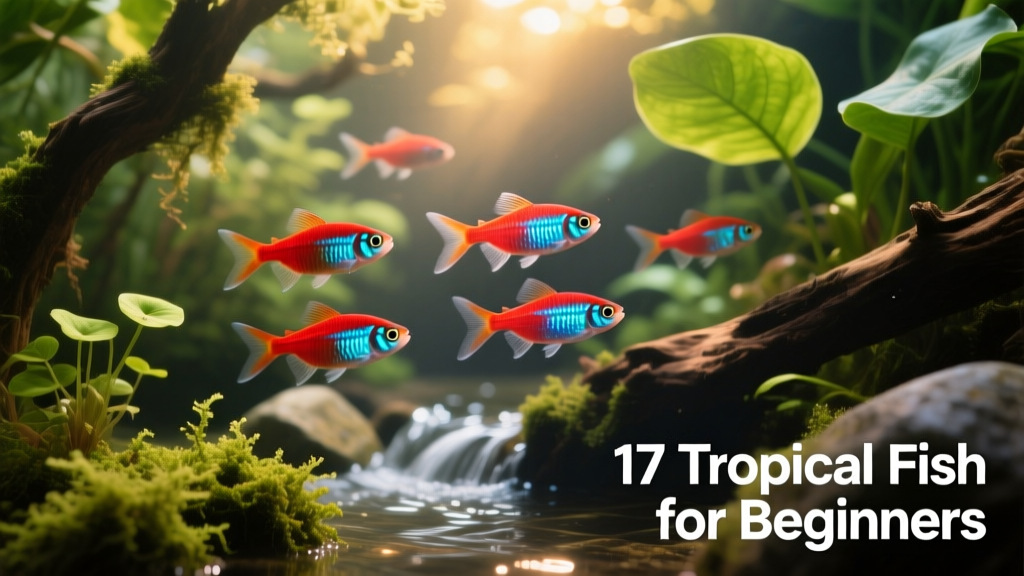 Neon and cardinal tetras swimming together in a lush, planted aquarium with gentle current and natural wood decor