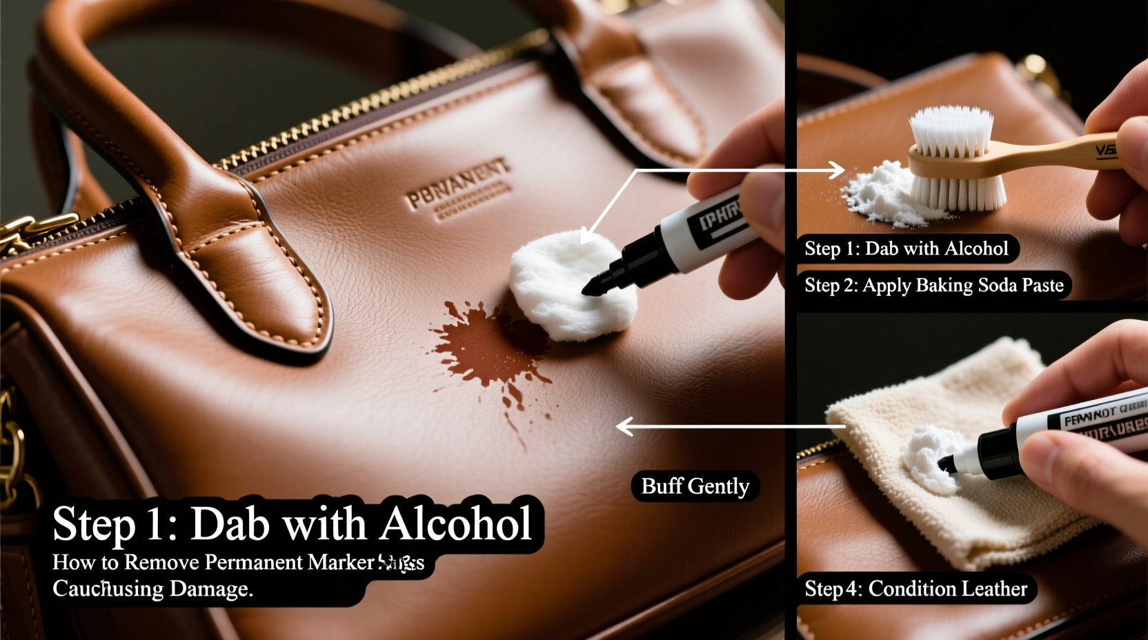 how to remove permanent marker from leather bags without damaging them