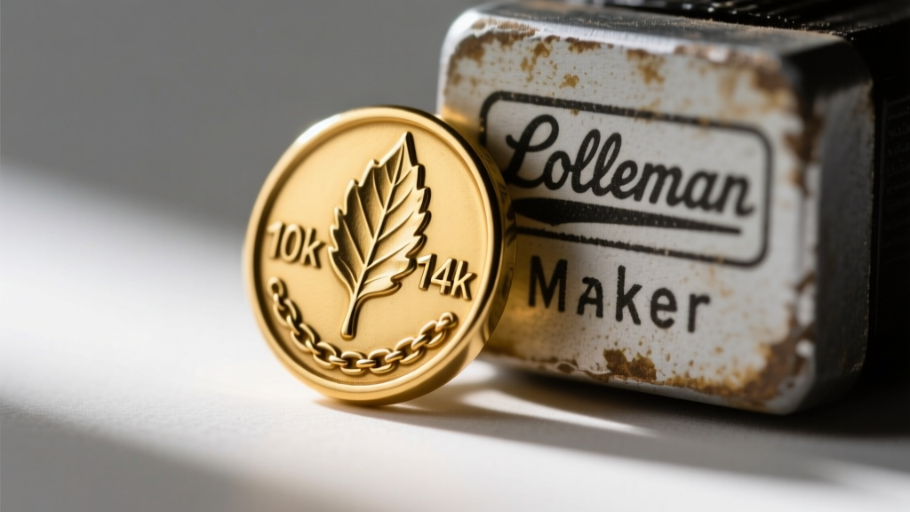 Macro photo of a vintage Black Hills gold hallmark showing 10k leaf and 14k chain markings next to a faded Coleman maker stamp.