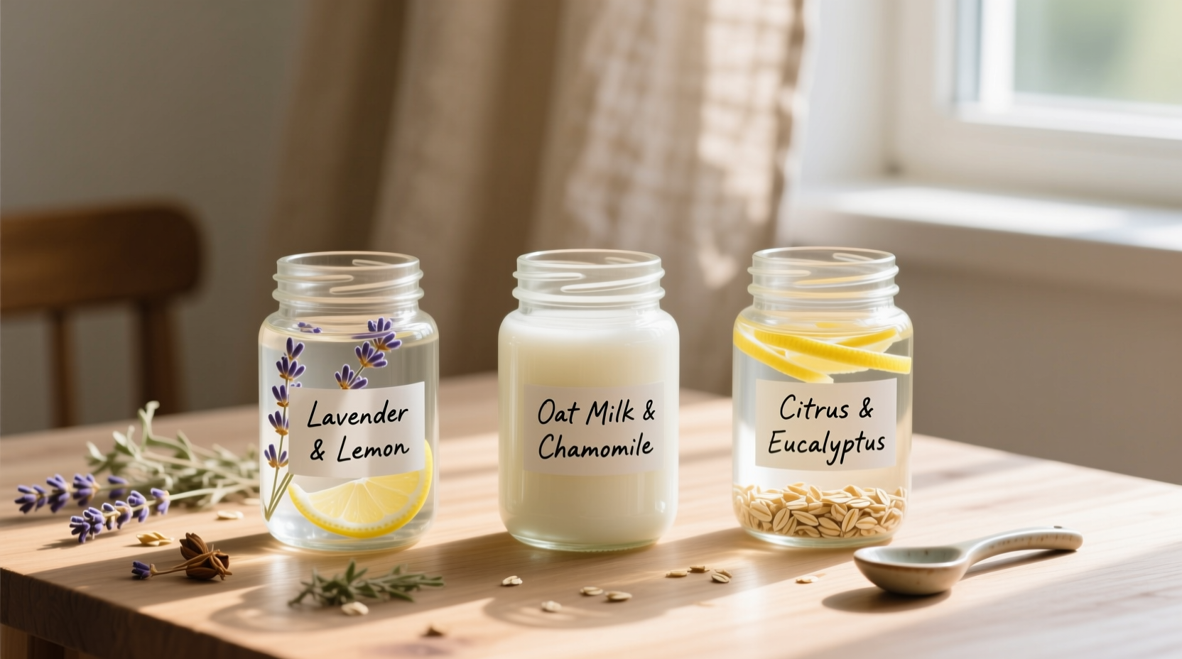 Homemade fabric conditioner ingredients in glass jars