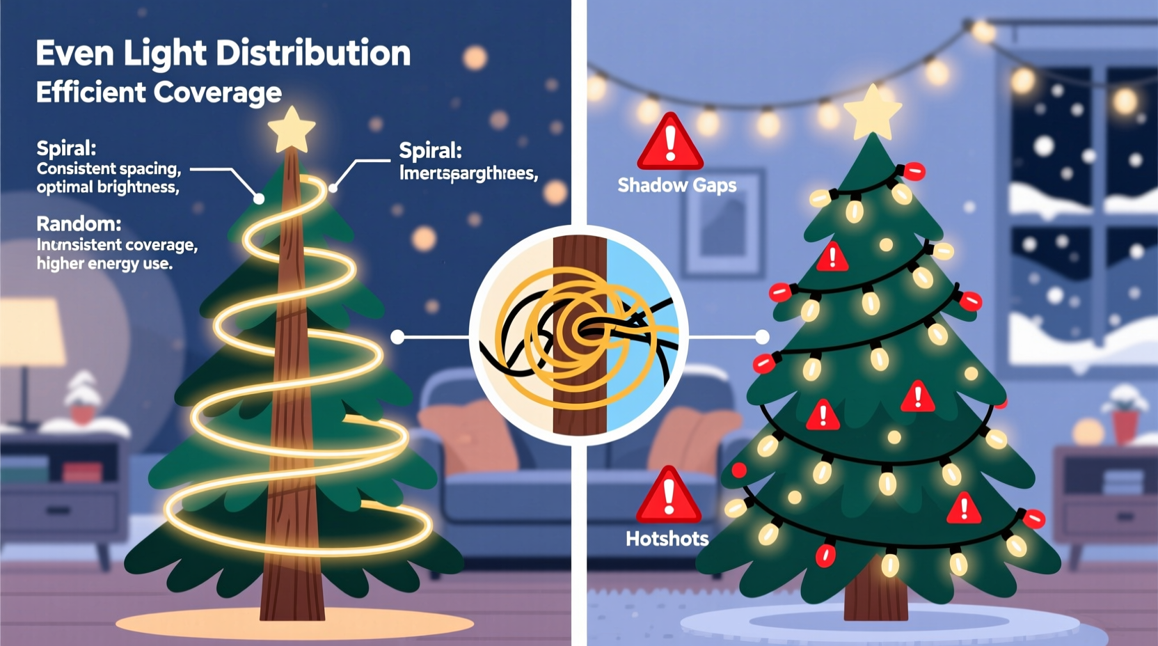 why do some people wrap their christmas tree lights in spiral vs random patterns