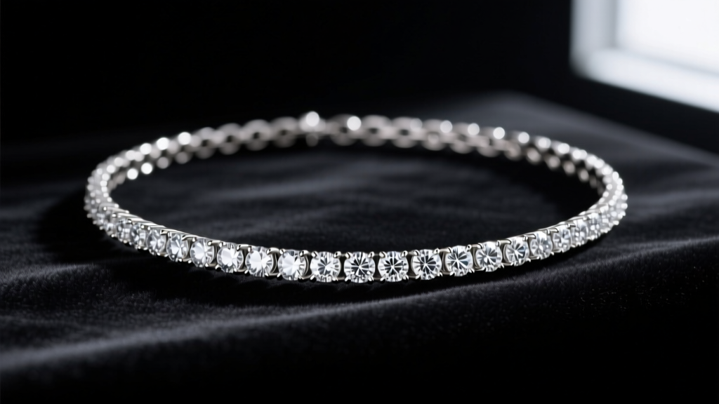 Close-up of a diamond necklace choker resting on black velvet, highlighting the low-profile pavé setting and seamless metal links