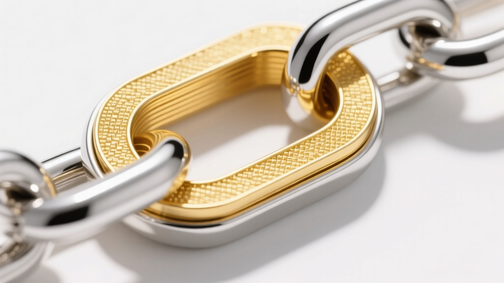 Macro cross-section of a sterling silver chain link revealing a thick 2.5-micron layer of 14k yellow gold vermeil electroplating
