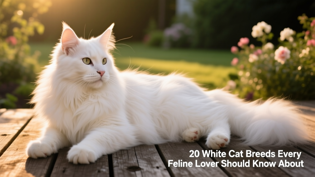 A majestic white Maine Coon lounging on a wooden deck, showing off its luxurious fur and tufted paws