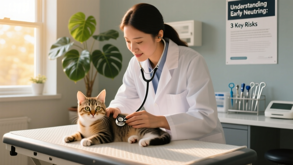 Veterinarian gently examining a calm, healthy-looking kitten during a wellness checkup