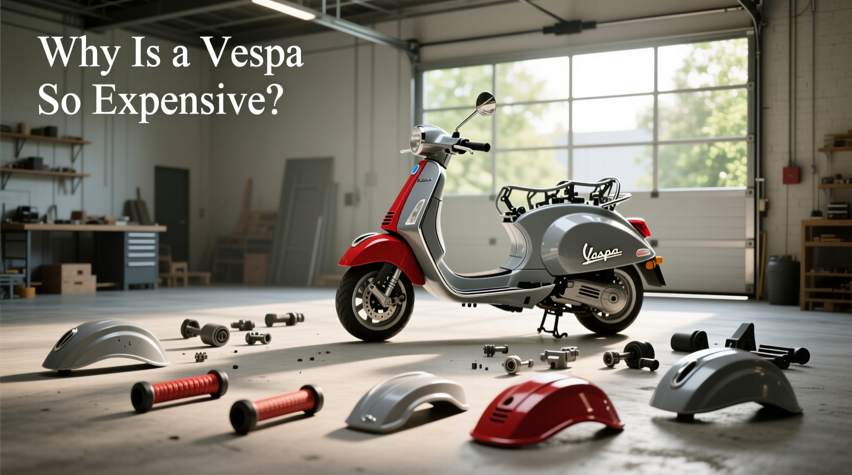 Close-up view of Vespa plastic components showing minimal usage compared to full metal body