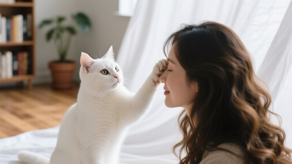 Cat Paw Stroking Your Hair: Grooming Behavior