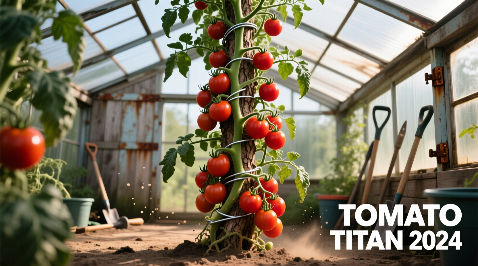 Record-breaking tomato plant reaching greenhouse ceiling