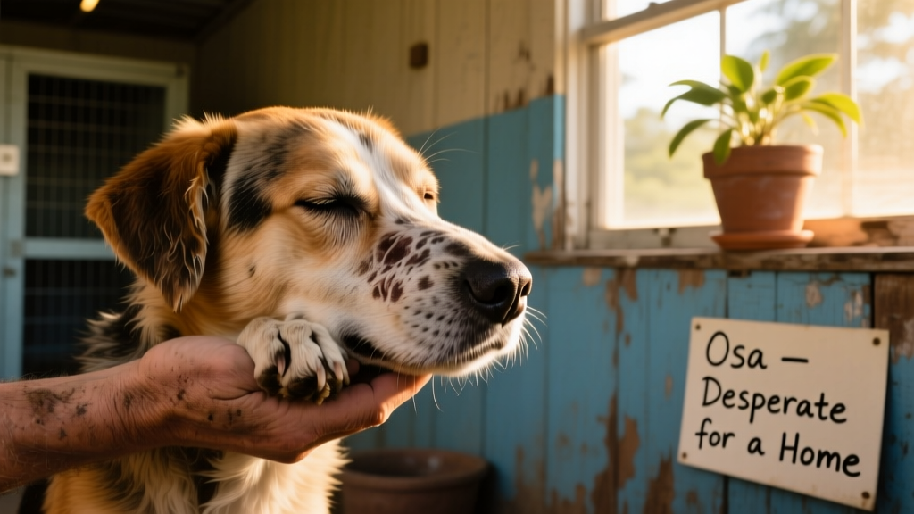 Close-up of Osa gently nuzzling a volunteer’s hand, eyes partially closed in trust