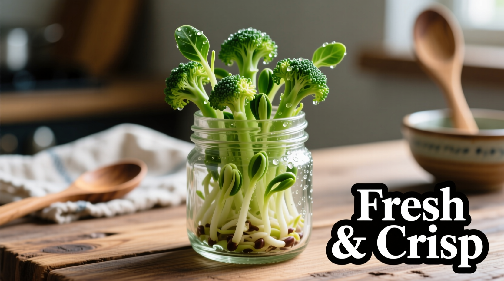 Fresh broccoli sprouts in glass jar