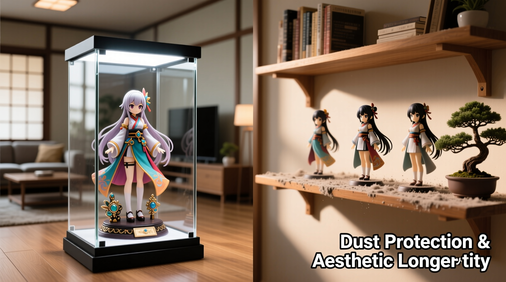 anime figure display cases vs open shelves dust protection and aesthetics