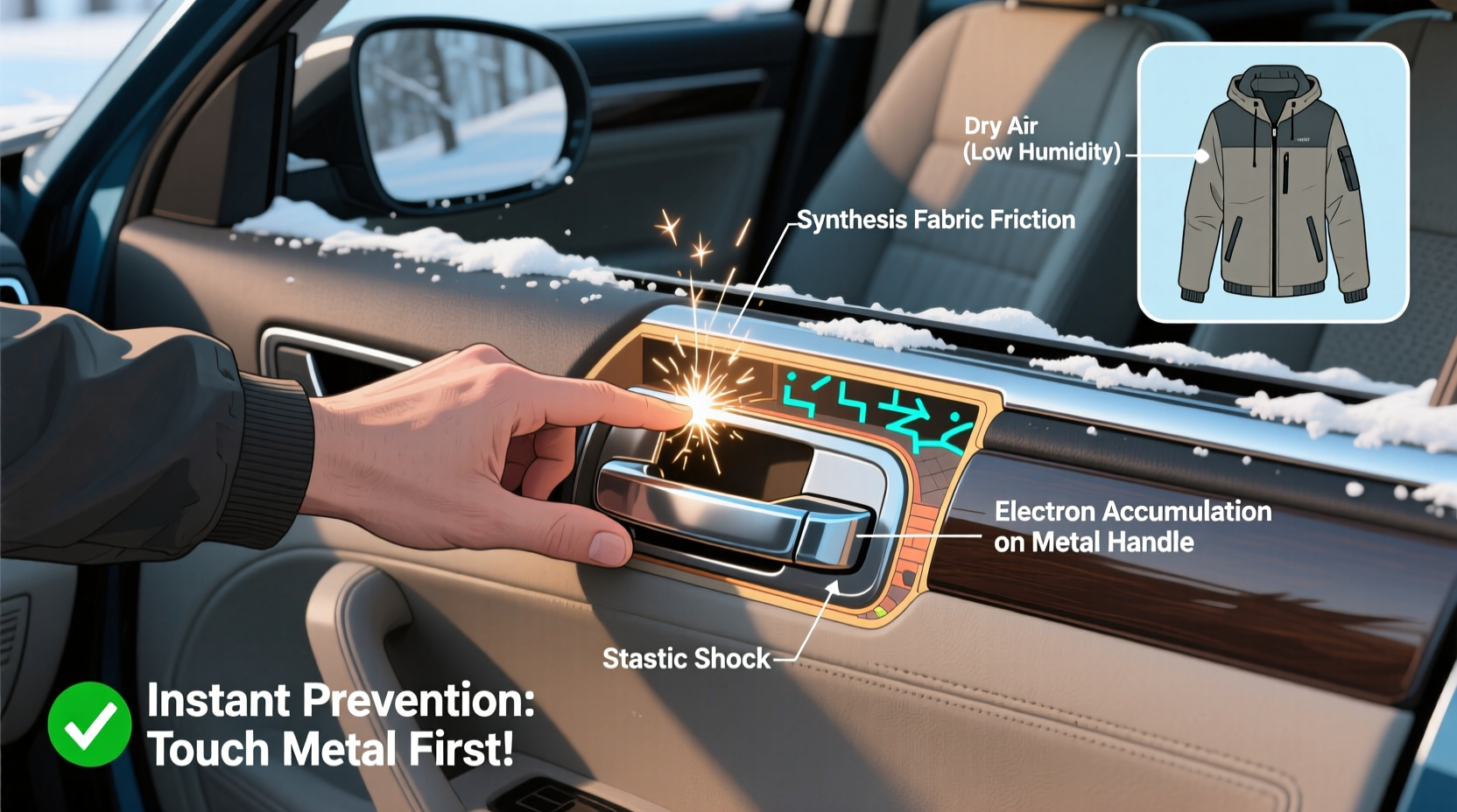 what causes static shock from car doors in winter and how to stop it instantly