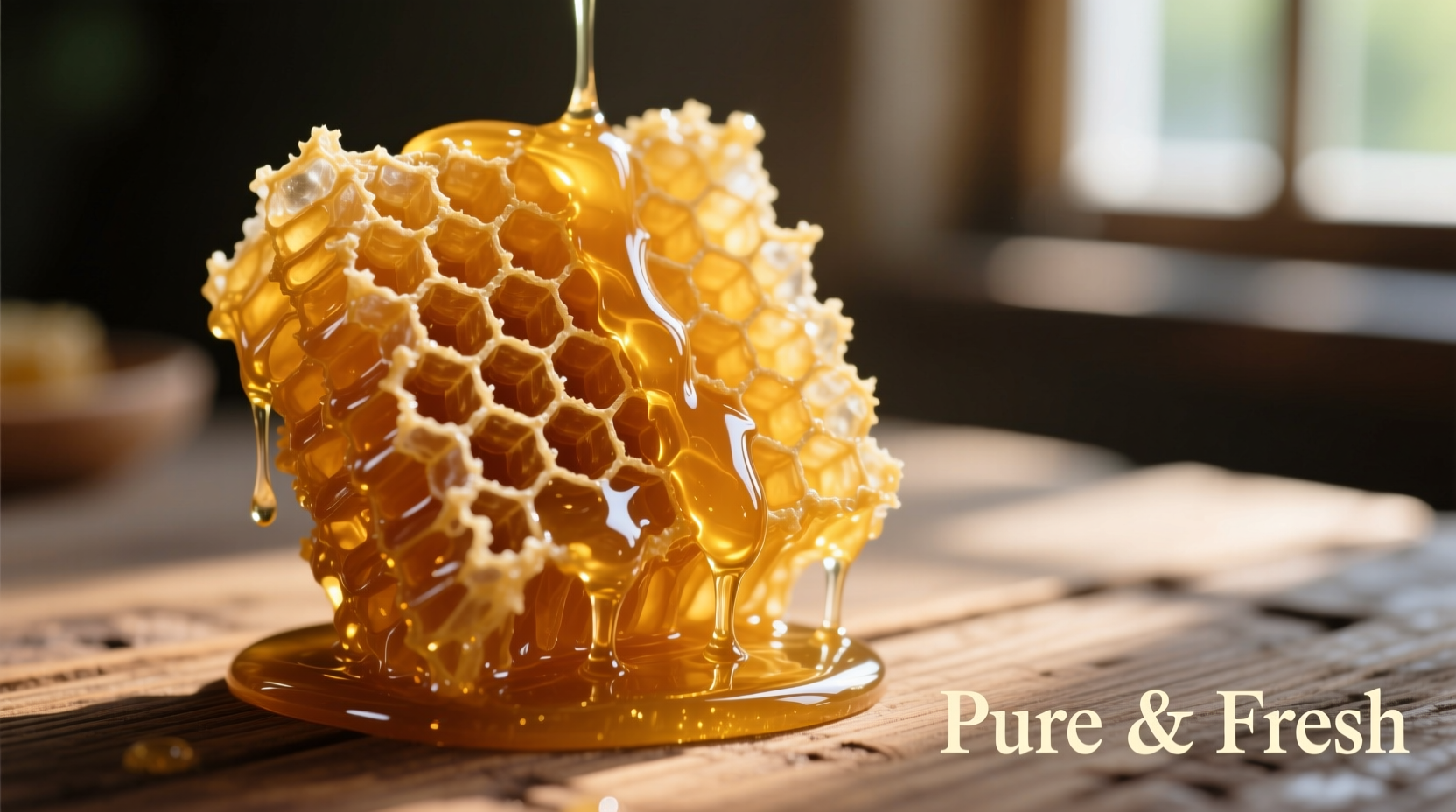 Fresh golden honeycomb with dripping honey