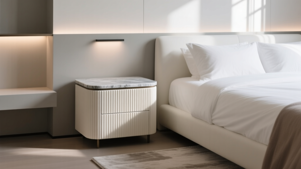 Bedroom Fluted Nightstand with Stone Top - The Decor Mag
