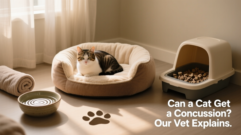 A cozy, low-height recovery space for a cat: soft bedding, shallow water bowl, and nearby access to litter box—all within safe reach