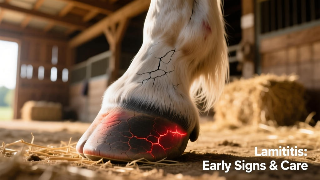 Close-up of a horse's front hoof showing subtle signs of inflammation and heat
