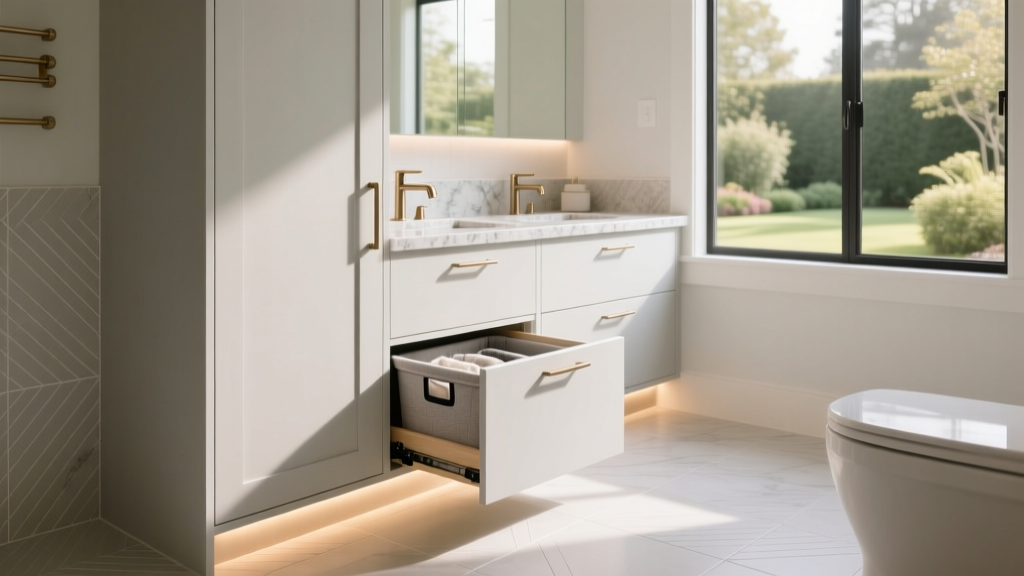 Bathroom Cabinets with Built-in Laundry Bins