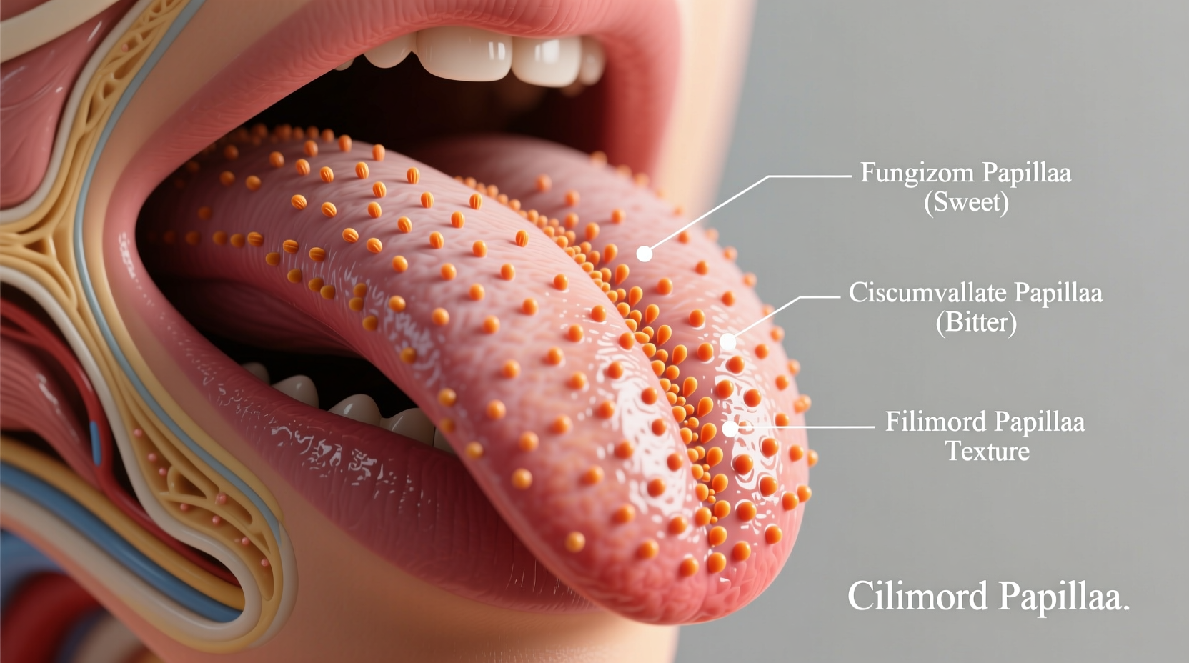 Human tongue showing taste bud distribution