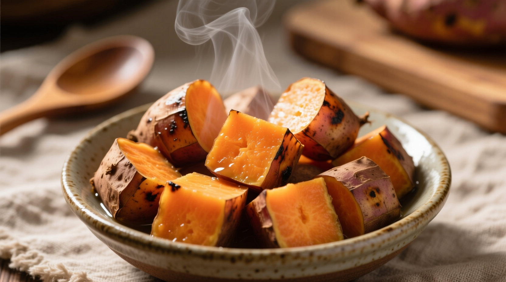 Boiled sweet potato cubes with skin on