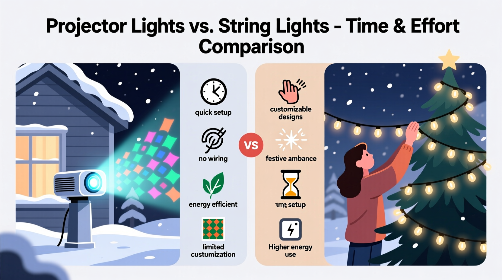 do projector christmas lights save time versus stringing actual lights pros and cons