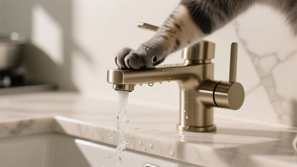 Cat Paw Patting the Faucet Handle: Water Request