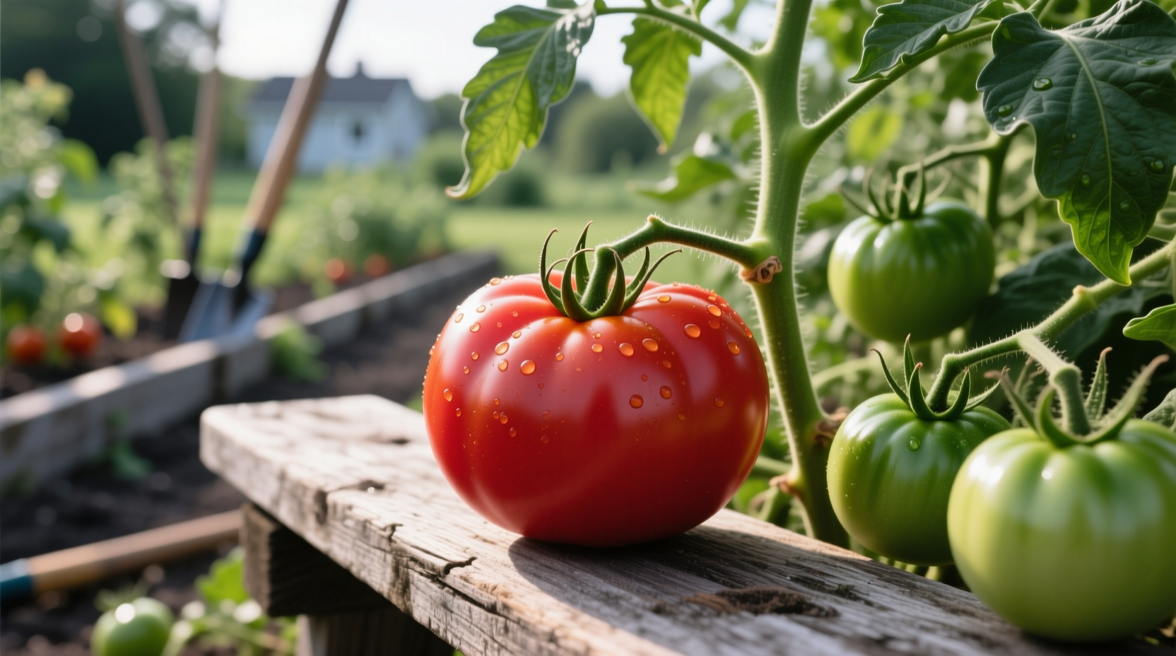 Mid-June tomato growth comparison showing Fourth of July variety ready for harvest while standard varieties still green in USDA zone 5 gardens