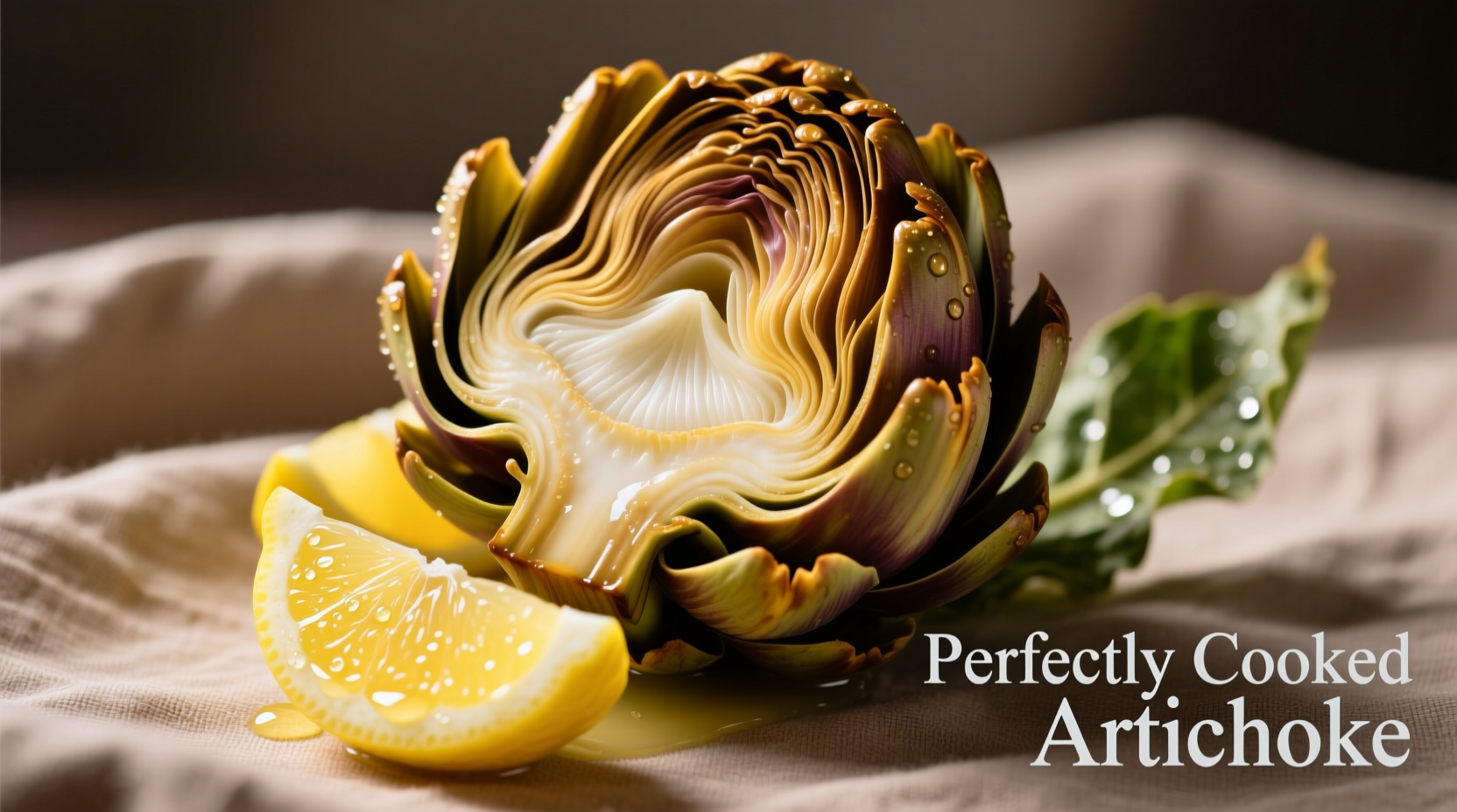 Perfectly cooked artichoke with lemon wedges
