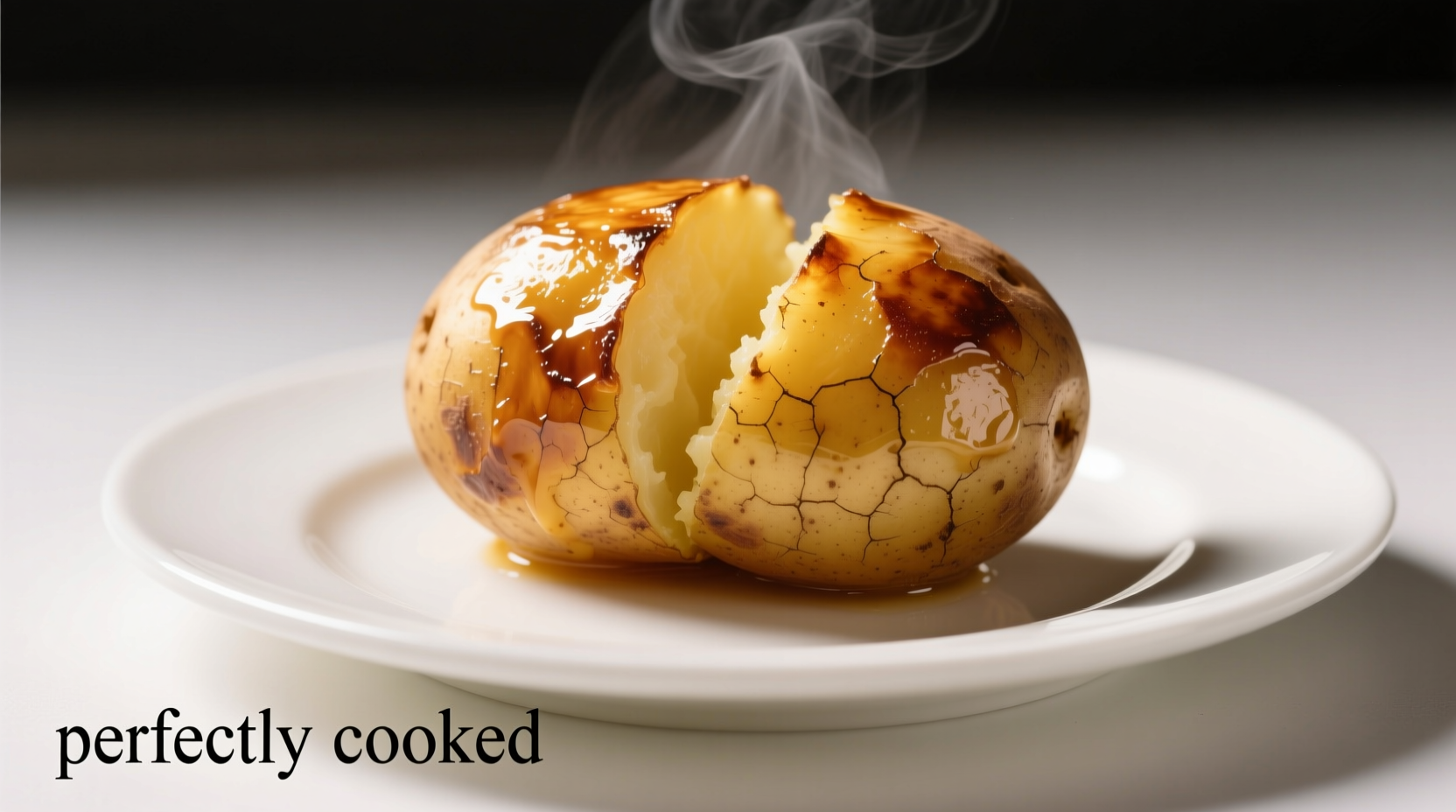 Perfectly cooked golden potatoes on white plate