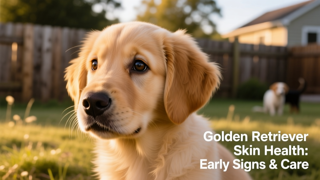 Close-up of a Golden Retriever puppy’s face showing mild flaky skin around the muzzle and ears, with clear eyes and alert expression