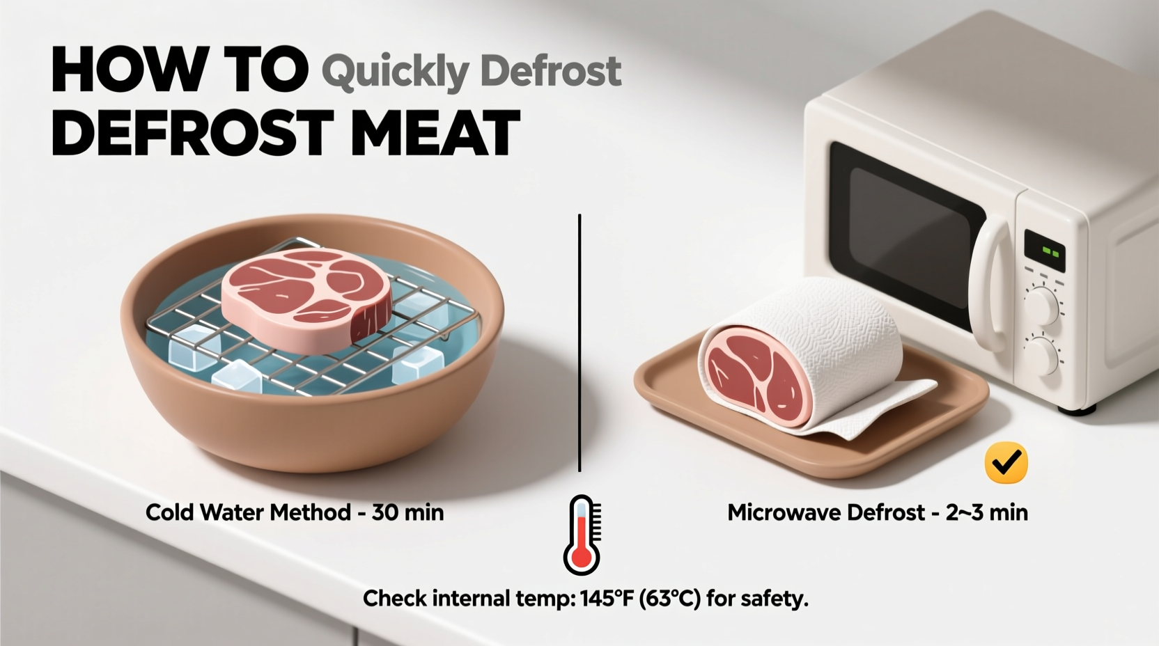 how to quickly defrost meat without compromising texture or safety