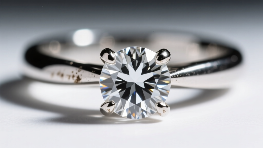 Macro shot of a platinum prong setting holding a diamond, showing metal wear on the prong tip under bright loupe lighting